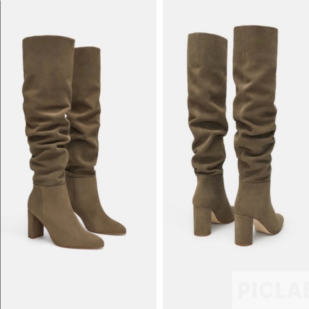 **Accepting Offers** Zara high heeled suede leather boots in taupe